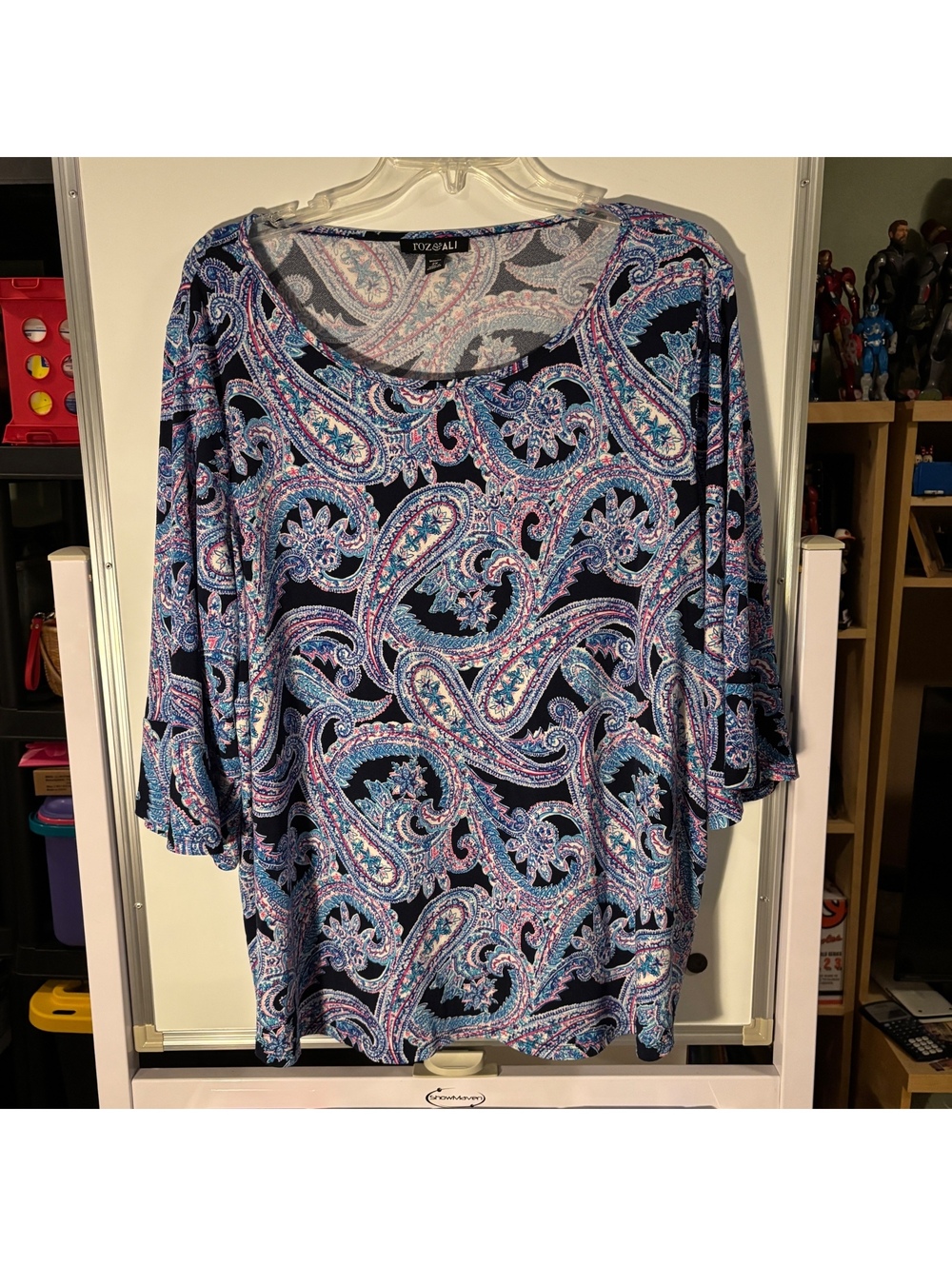 Roz & Ali Women's 2X Paisley Print 3/4 Sleeve Blouse